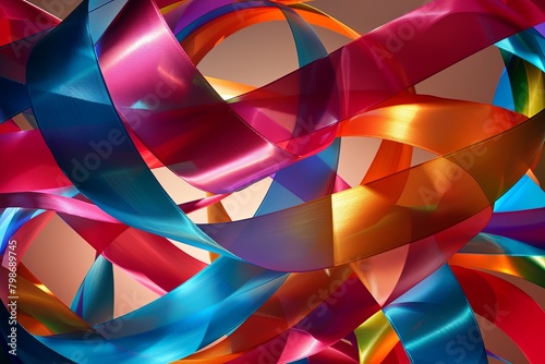 Twisted Vibrant Ribbon Swirl Background: Modern Style Glossy Ribbons with Geometric Twists