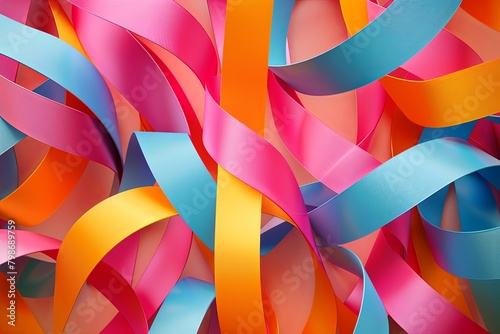 3D Twisted Ribbon Wallpaper Design - Fashionable Ribbon Decorations in Vibrant 3D Style