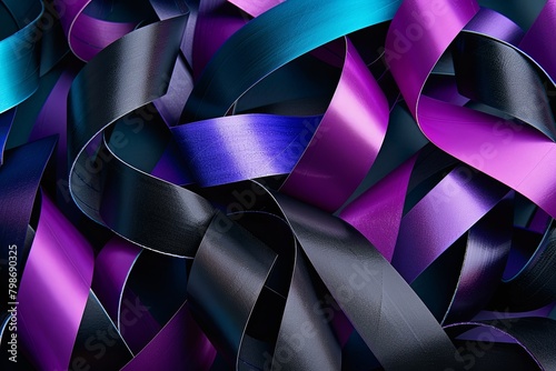 Twisted Tape Art: Futuristic Abstract Ribbon Designs in Purple, Blue, and Black