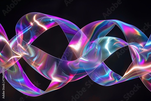 Ribbon Twisted Iridescent Flow: Holographic Swirls in Modern Dark Graphic Design