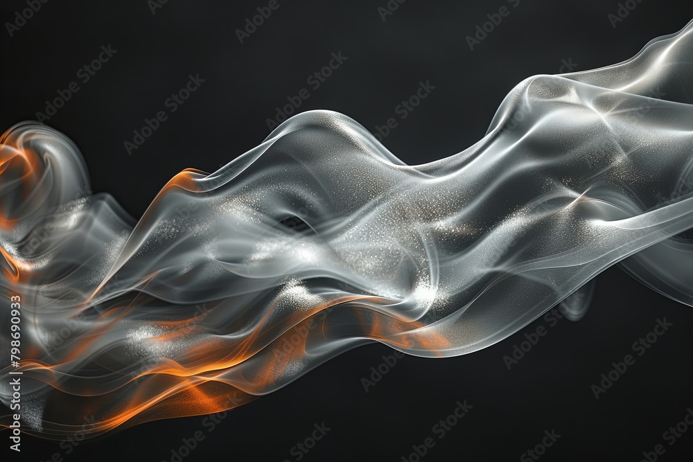 Fototapeta premium Platinum Shadows: Silver Smoke and Warm Orange Waves on a Dark Slate Sea