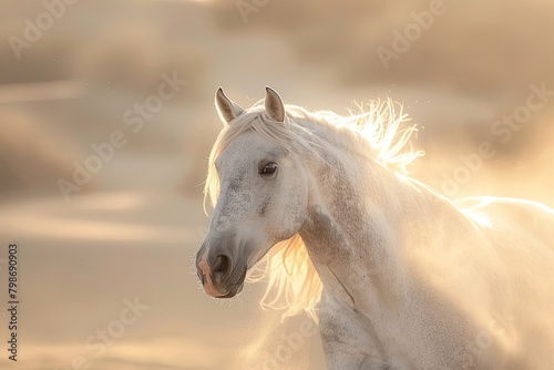 Silver Equine Majesty: Sunlit Desert Spirit - A Wild Horse's Dance