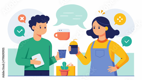 A nonbinary person with ADHD and their partner who is neurotypical find ways to compromise on household chores and responsibilities that work for both. Vector illustration