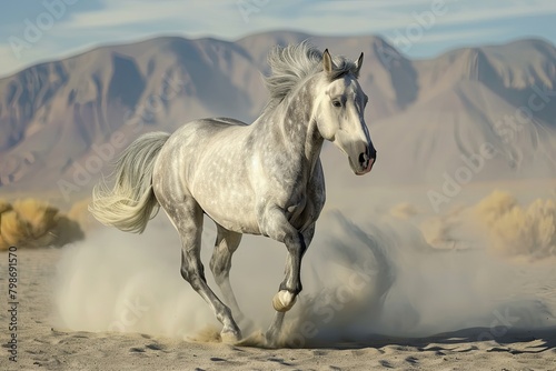 Wild Grey Horse  Desert s Free Dance of Freedom  Spirit  and Untamed Majesty