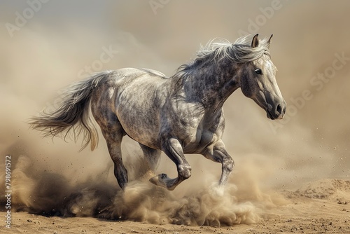 Wild Grey Horse: The Desert's Dance of Freedom and Majesty