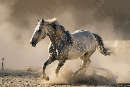 Wild Grey Horse: The Graceful Dance of Freedom in the Desert © Michael
