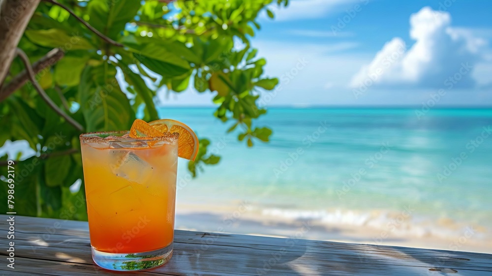 fresh juicy orange juice on the seashore selective focus fresh juicy orange juice on the seashore selective focus