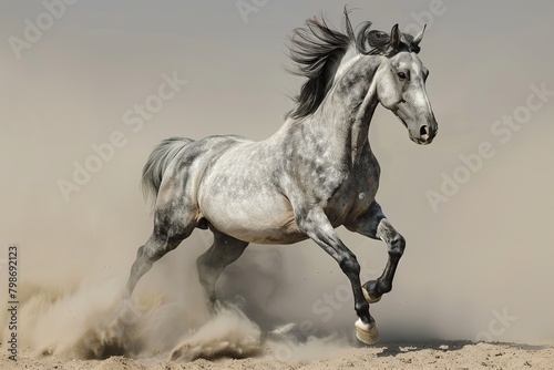 Desert Spirit: Grey Horse Rearing in Dust Storm of Freedom