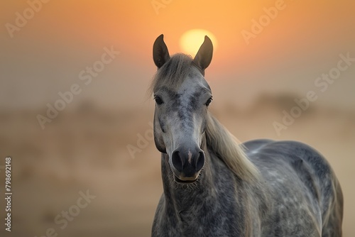 Grey Horse s Serene Presence  Quietude of Sunrise in the Desert