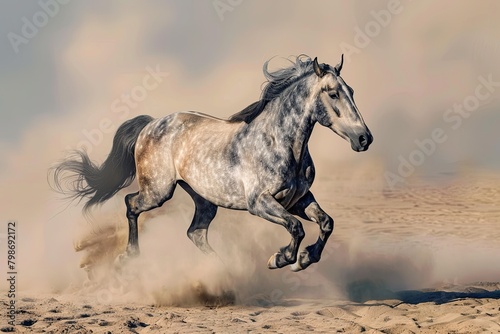 Gallop of Freedom: The Pure Joy of a Grey Horse Racing Across the Desert