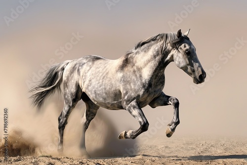 Gallop of Freedom  The Grey Horse  Stark and Isolated in the Desert