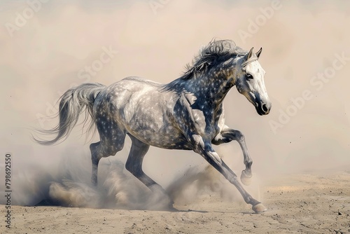 Majestic Grey Horse  Unchained Freedom Dance in the Desert Dust