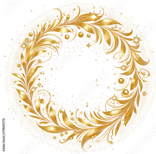 Golden flora round frame, gold flower leaves circle