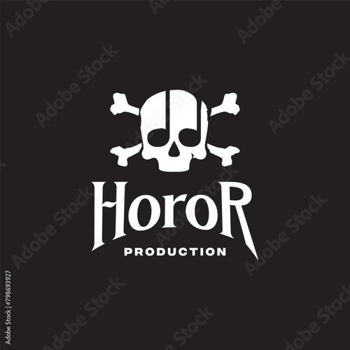 Death Skull With Crossed Bone,Death Skeleton With Note Music For Entertainment Production Logo Design