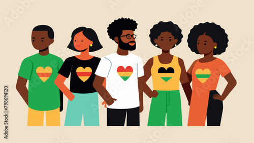 A line of community members proudly dons their newly printed Juneteenth Tshirts each one unique and representing their personal connection to the. Vector illustration