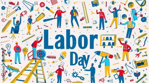 A colorful illustration of people of various professions celebrating Labor Day.