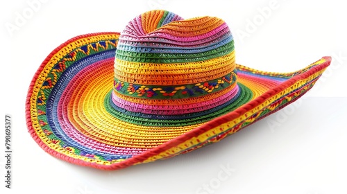 Vibrant multicolor woven sombrero on white background