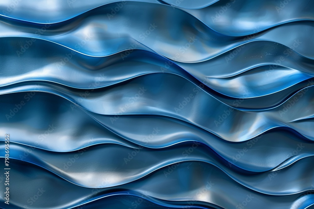 Wave-Like Blue Metal Surface Design with Steel Structures for Textured Visual Effect
