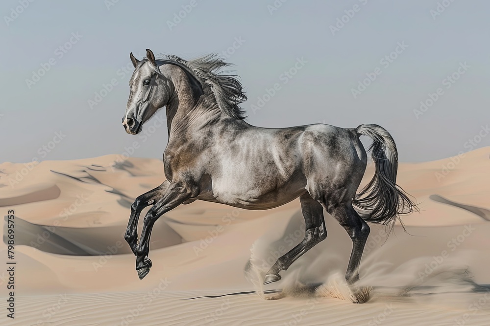 Wild Grey Horse: Majestic Rearing in the Desert - Power, Freedom, and Equine Grace Wild Grey Horse: Majestic Rearing in the Desert - Power, Freedom, and Equine Grace