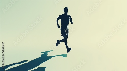 Silhouette of a sporty running man taking part in sport competitions on light neutral background