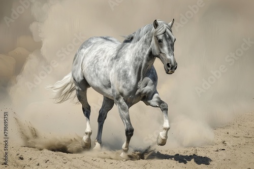 Wild and Free: Desert Dance of the Grey Horse - Untamed Spirit of Freedom