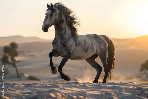 Graceful Grey Stallion  Majestic Freedom at Sunrise
