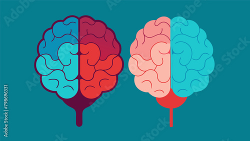 Two identical brains side by side with one being shown to have significantly different neural pathways highlighting the concept of two separate.