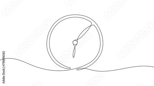Clock continuous one line drawing on white background. Hand drawn alarm symbol. Vector illustration