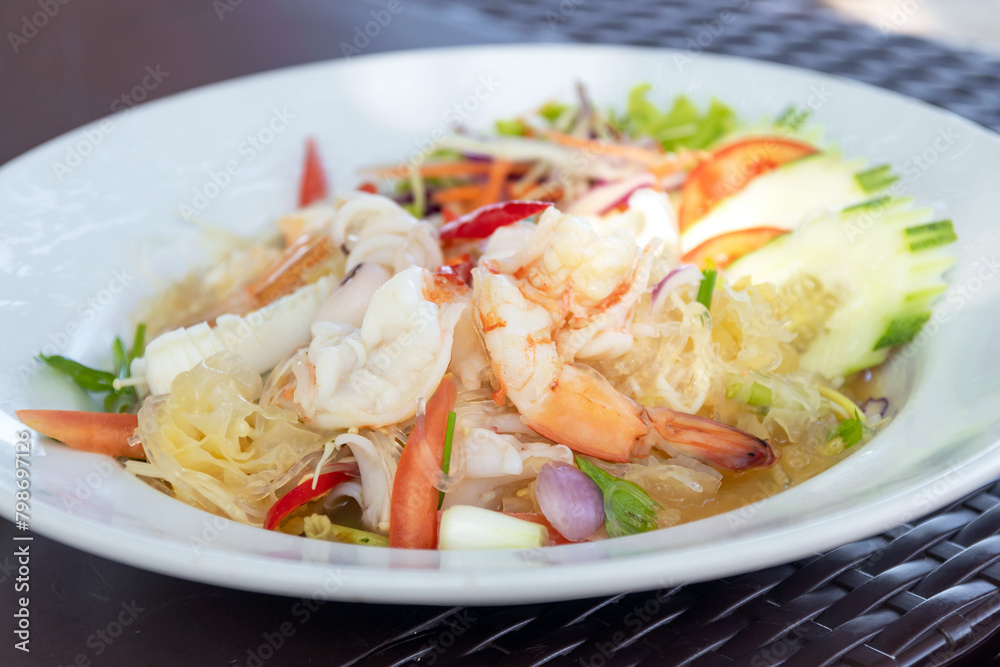 Spicy vermicelli mixed seafood salad. (Yum Woon Sen Ta-Lay) Spicy vermicelli mixed seafood salad. (Yum Woon Sen Ta-Lay)