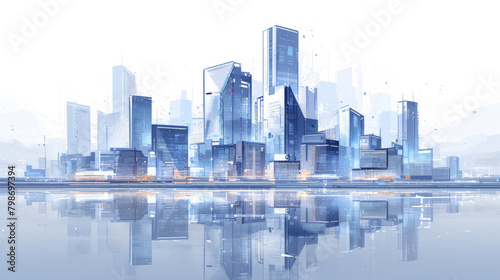 City skyline water surface symmetrical reflection concept illustration
