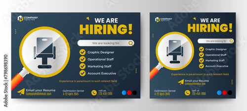 Recruitment advertising template. Recruitment Poster, Job hiring poster, social media, banner, flyer. Digital announcement job vacancies layout