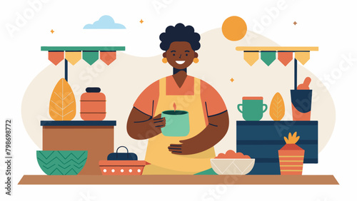 A vendor at the Juneteenth Scholarship Fundraiser sells handmade crafts with all proceeds going towards funding scholarships for African American. Vector illustration