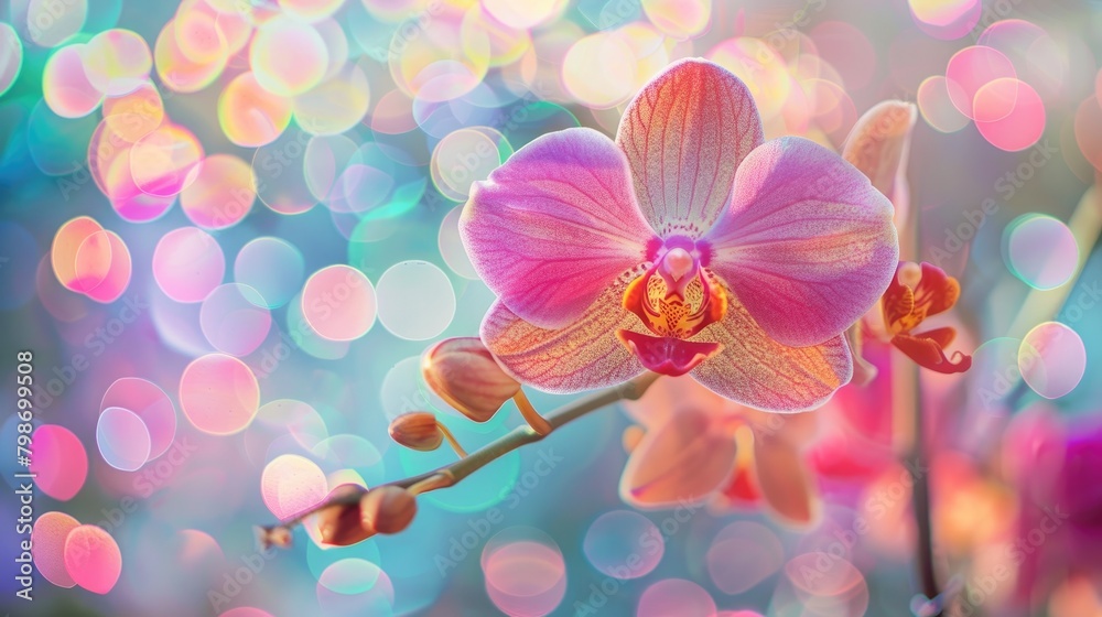 Stunning multicolored Orchid bloom Image featuring lovely bokeh