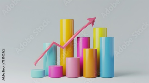 Rising Bar Graph with Bold Upward Arrow Symbolizing Growth and Progress