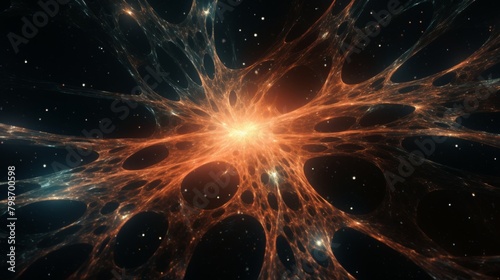 Stunning depiction of a cosmic web in space, highlighting interconnected galaxies and stars photo