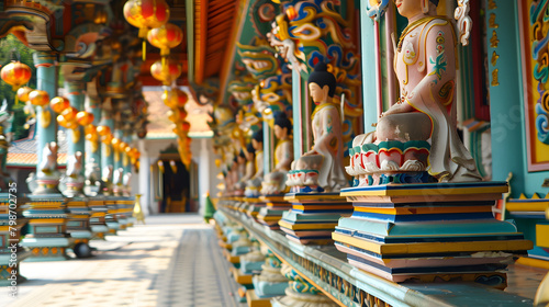 Intricate decorations adorning Buddhist temples for Vesak