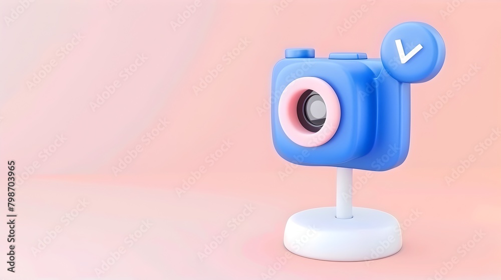 Cute 3D-rendered Icon with Glossy Finish on Pastel Pink Background for Photography-Themed Designs Cute 3D-rendered Icon with Glossy Finish on Pastel Pink Background for Photography-Themed Designs
