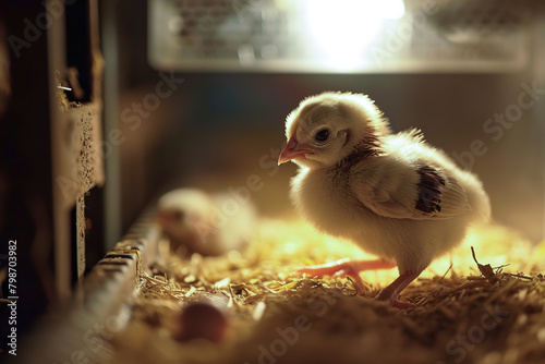 Newly hatched baby chicks in a farm. photo