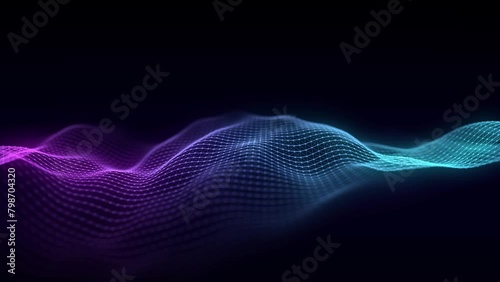 Music color wave of particles and lines. Big data visualization. Abstract blue background with a dynamic wave. 3d rendering.