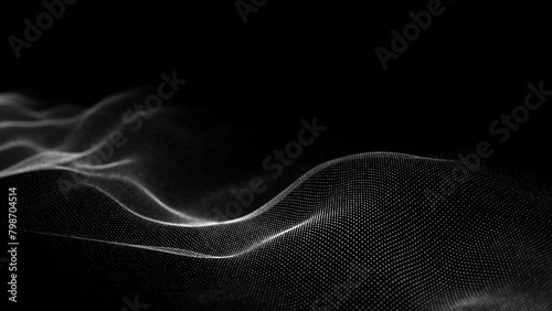 Black wave of particles. Big data visualization. Abstract background with a dynamic wave. 3d rendering.