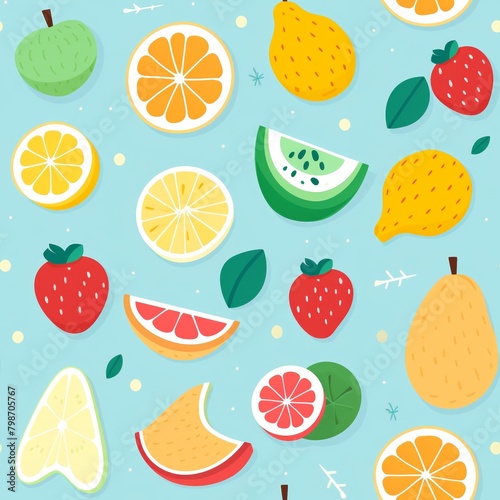 Transform your designs into a fruity paradise with seamless patterns featuring intricately crafted 3D renditions of fruits  set against a palette of soft pastel tones and vibrant