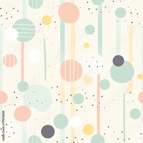 The image is a seamless pattern of pastel-colored circles and lines