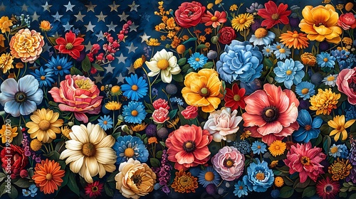 A stunning floral arrangement in the pattern of the USA flag, symbolizing the country's growth and organic beauty.