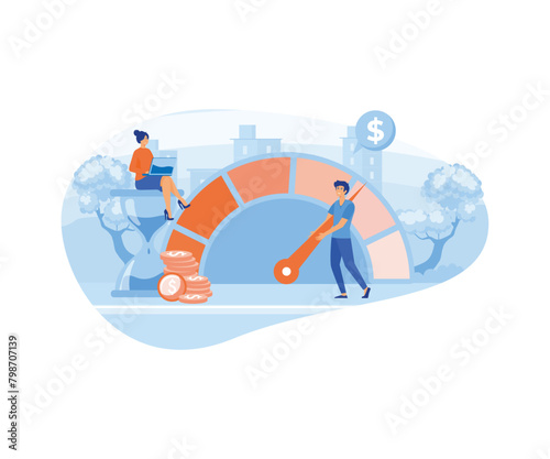 Cost optimization concept. Idea of financial and marketing strategy. Cost and income balance. Spending and cost reduction, while maximizing business value. flat vector modern illustration