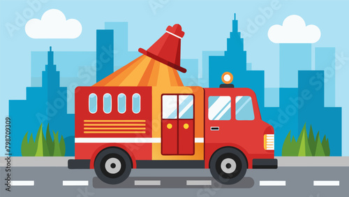 The fire truck blaring its siren announcing the arrival of the brave firefighters ready to protect and serve their community.. Vector illustration