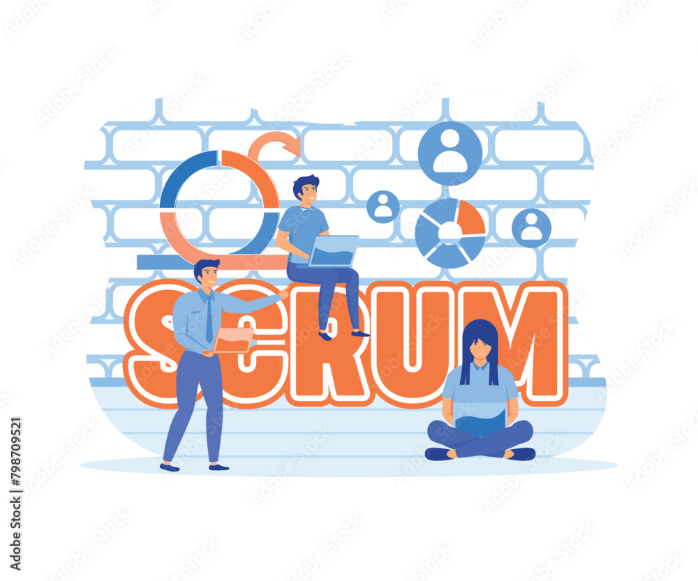 Scrum framework. Concept with keywords, letters and icons. flat vector modern illustration Scrum framework. Concept with keywords, letters and icons. flat vector modern illustration