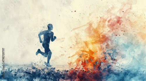 watercolor of a man running