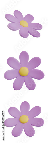 3D Low Poly Beautiful Purple Flower Isolated 