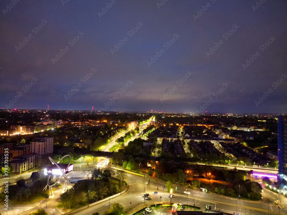 Aerial Night View of Central Wandsworth London City of England England at River Thames, UK. April 24th, 2024