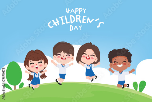 Cute cartoon student back to school concept background.